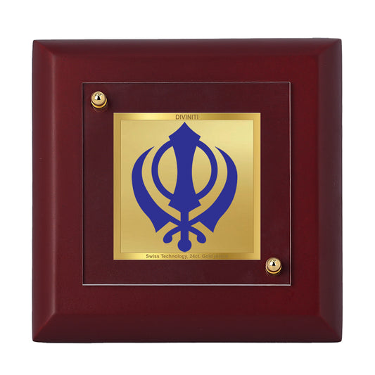 Diviniti 24K Gold Plated Khanda Sahib Photo Frame Strength and Unity in Sikhism for Home Decor, Tabletop, Gift | MDF Size 1A (9.9x9.9 CM)