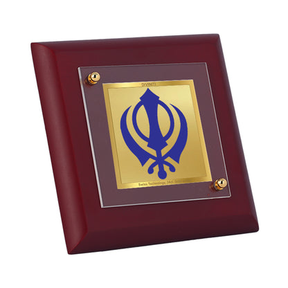 Diviniti 24K Gold Plated Khanda Sahib Photo Frame Strength and Unity in Sikhism for Home Decor, Tabletop, Gift | MDF Size 1A (9.9x9.9 CM)