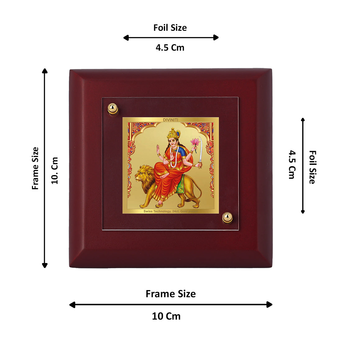 Diviniti 24K Gold Plated Katyani Mata Photo Frame for Home Decor, Tabletop, Puja Room, Gift | MDF Size 1A (9.9x9.9 CM)