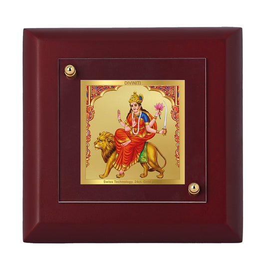 Diviniti 24K Gold Plated Katyani Mata Photo Frame for Home Decor, Tabletop, Puja Room, Gift | MDF Size 1A (9.9x9.9 CM)