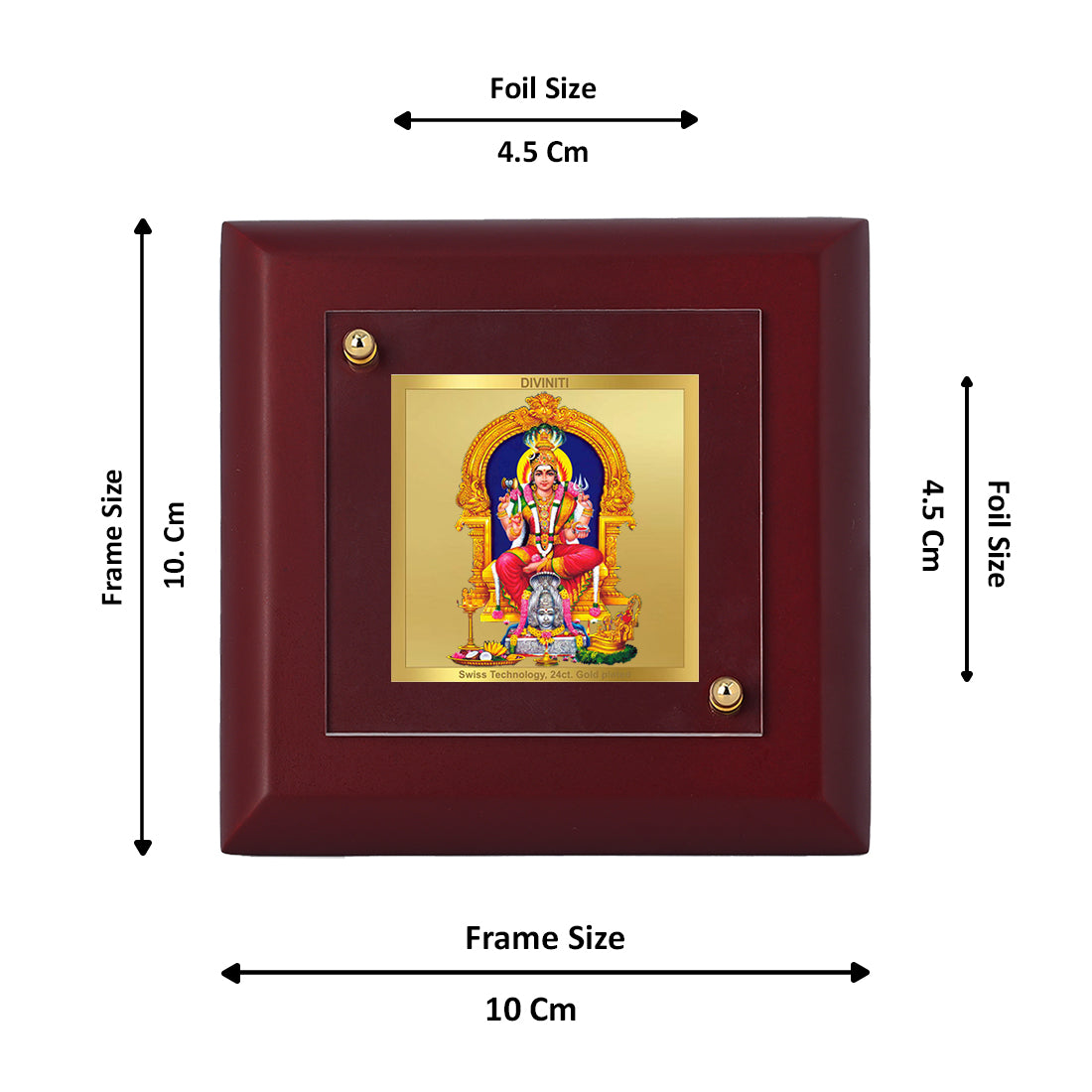 Diviniti 24K Gold Plated Goddess Karumariamman Photo Frame for Home Decor Showpiece, Tabletop, Puja Room, Gift | MDF Size 1A (9.9x9.9 CM)