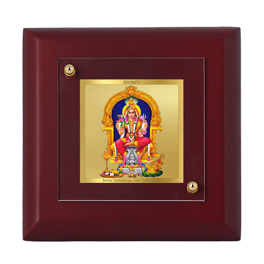 Diviniti 24K Gold Plated Goddess Karumariamman Photo Frame for Home Decor Showpiece, Tabletop, Puja Room, Gift | MDF Size 1A (9.9x9.9 CM)