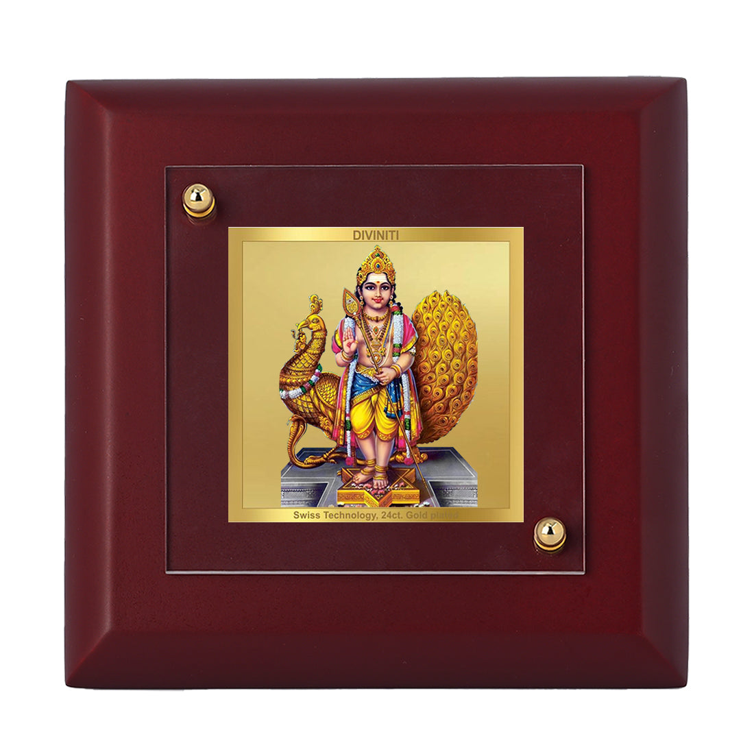 Diviniti 24K Gold Plated Lord Karthikey Photo Frame for Home Decor, Table Tops, Worship, Puja Room, Gift | MDF Size 1A (9.9x9.9 CM)