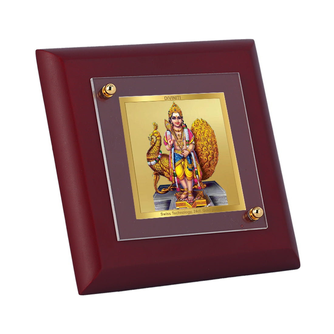 Diviniti 24K Gold Plated Lord Karthikey Photo Frame for Home Decor, Table Tops, Worship, Puja Room, Gift | MDF Size 1A (9.9x9.9 CM)