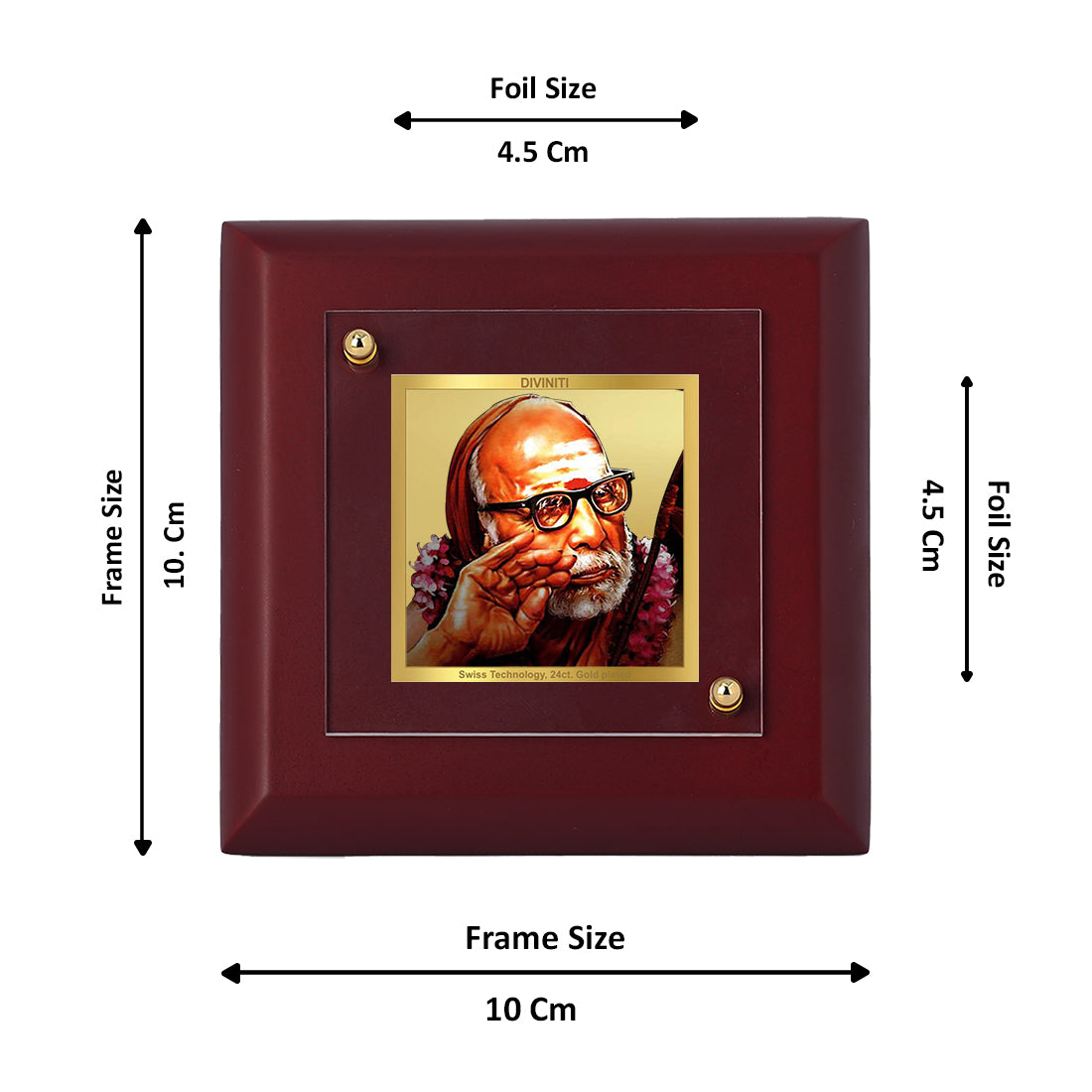 Diviniti 24K Gold Plated Kanchi Maha Periyava Photo Frame for Home & Office Decor, Tabletops, Gift | MDF Size 1A (9.9x9.9 CM)