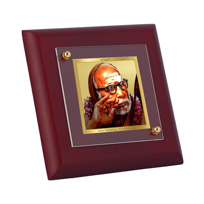 Diviniti 24K Gold Plated Kanchi Maha Periyava Photo Frame for Home & Office Decor, Tabletops, Gift | MDF Size 1A (9.9x9.9 CM)