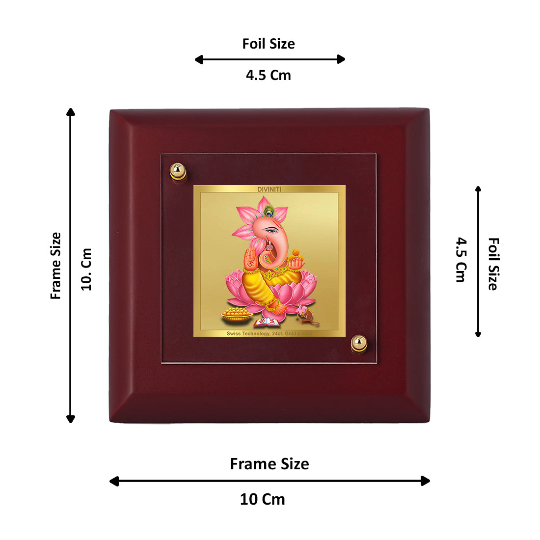 Diviniti 24K Gold Plated Kamal Ganesha Photo Frame for Home Decor, Table Top, Puja Room, Gift | MDF Size 1A (9.9x9.9 CM)