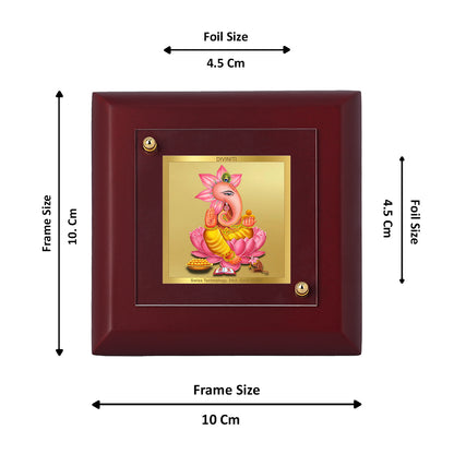 Diviniti 24K Gold Plated Kamal Ganesha Photo Frame for Home Decor, Table Top, Puja Room, Gift | MDF Size 1A (9.9x9.9 CM)