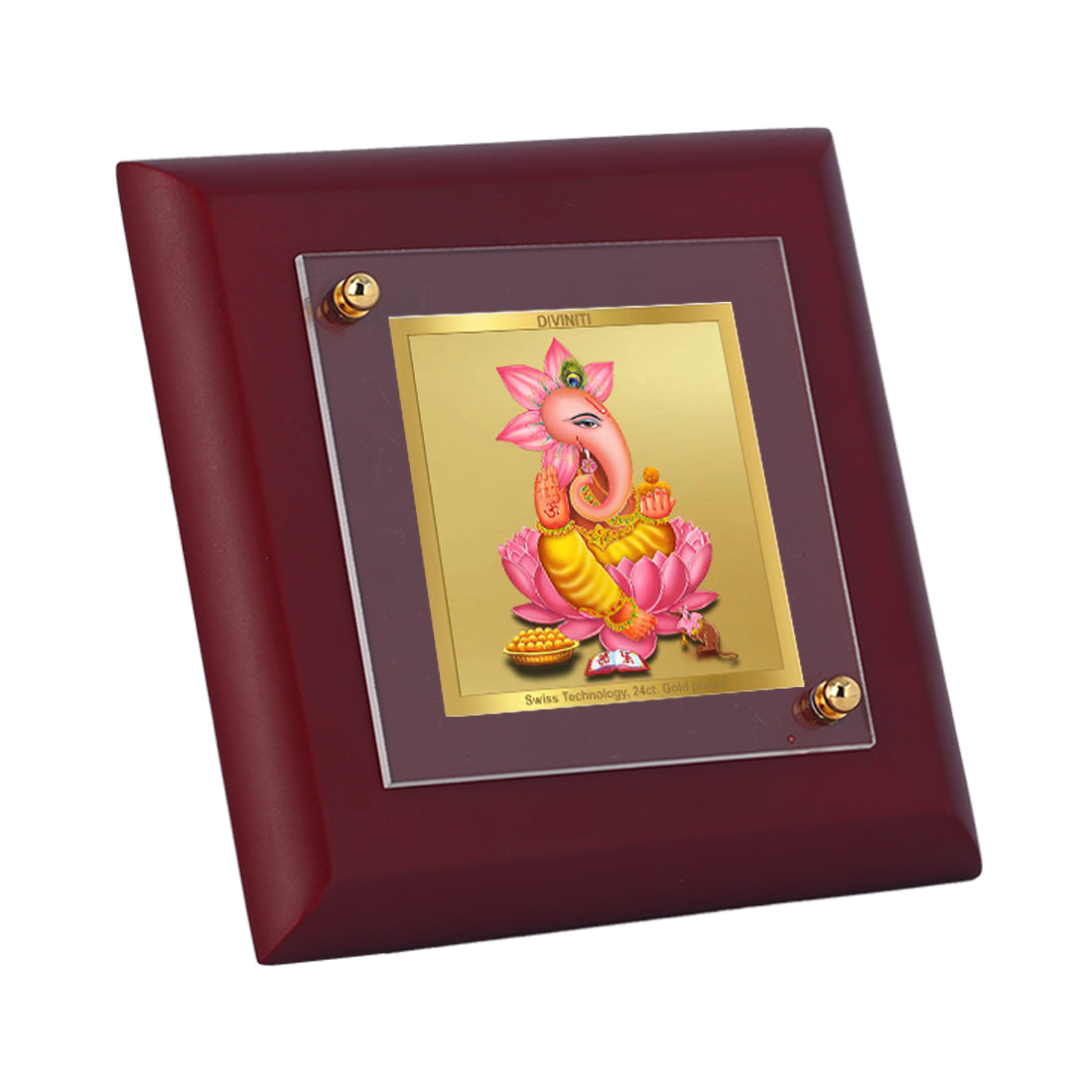 Diviniti 24K Gold Plated Kamal Ganesha Photo Frame for Home Decor, Table Top, Puja Room, Gift | MDF Size 1A (9.9x9.9 CM)