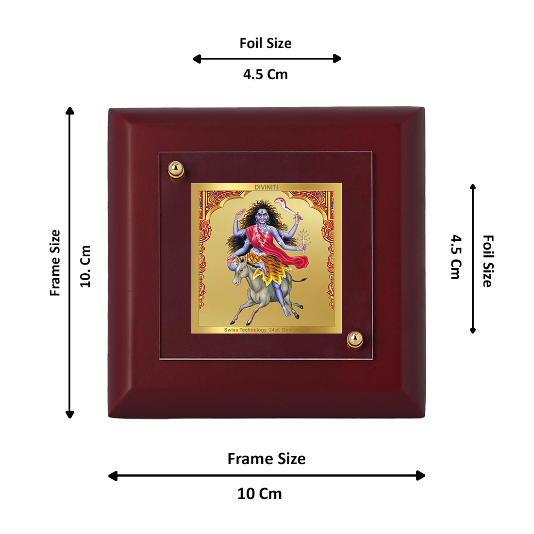 Diviniti 24K Gold Plated Kaalratri Mata Photo Frame Fearless Protector for Home Decor, Table Tops, Puja Room, Gift | MDF Size 1A (9.9x9.9 CM)