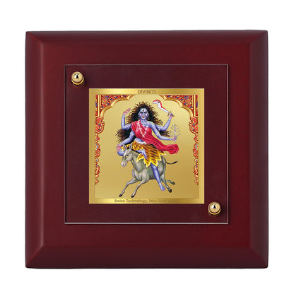 Diviniti 24K Gold Plated Kaalratri Mata Photo Frame Fearless Protector for Home Decor, Table Tops, Puja Room, Gift | MDF Size 1A (9.9x9.9 CM)