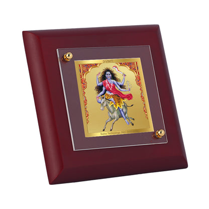 Diviniti 24K Gold Plated Kaalratri Mata Photo Frame Fearless Protector for Home Decor, Table Tops, Puja Room, Gift | MDF Size 1A (9.9x9.9 CM)