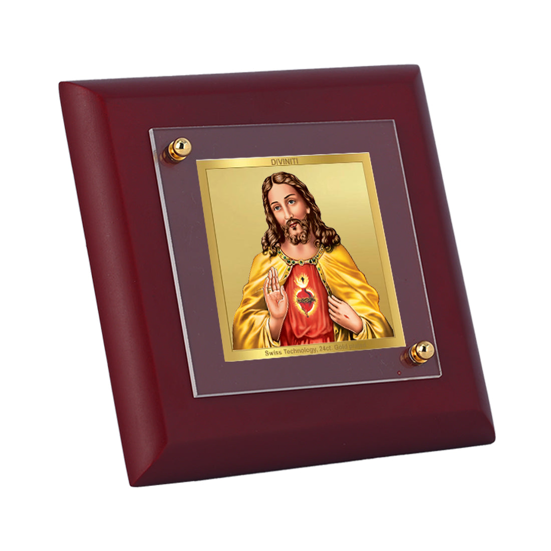 Diviniti 24K Gold Plated Jesus Photo Frame for Home Decor Showpiece, Table Tops, Prayer, Luxury Gift | MDF Size 1A (9.9x9.9 CM)