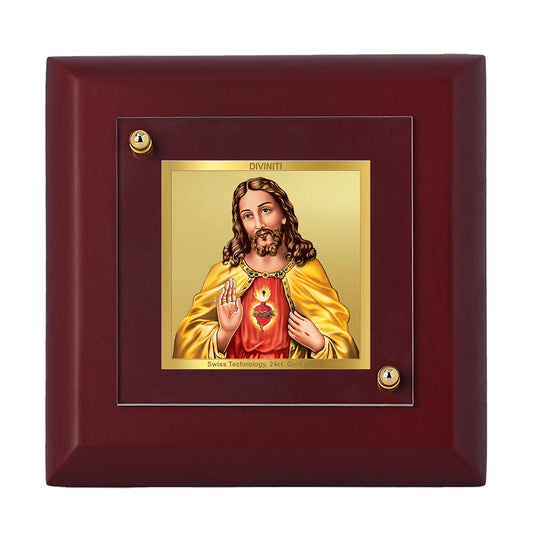 Diviniti 24K Gold Plated Jesus Photo Frame for Home Decor Showpiece, Table Tops, Prayer, Luxury Gift | MDF Size 1A (9.9x9.9 CM)