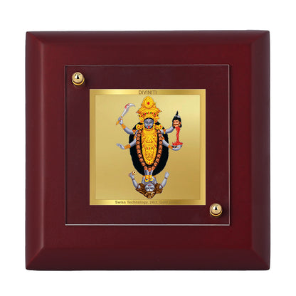 Diviniti 24K Gold Plated Maa Kali Photo Frame for Temple, Puja Room, Home Decor, Table Decor, Gift | MDF Size 1A (9.9x9.9 CM)