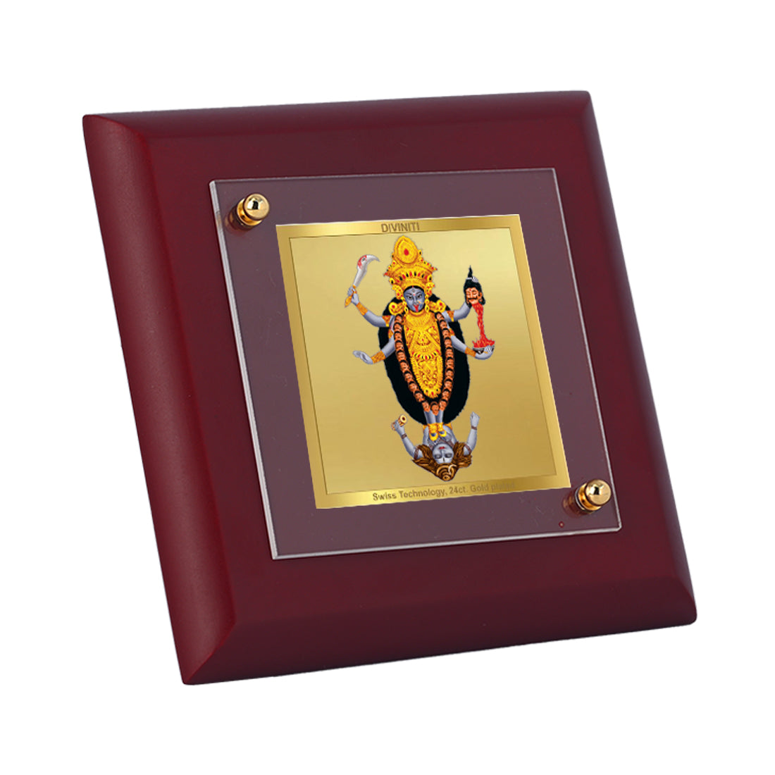 Diviniti 24K Gold Plated Maa Kali Photo Frame for Temple, Puja Room, Home Decor, Table Decor, Gift | MDF Size 1A (9.9x9.9 CM)