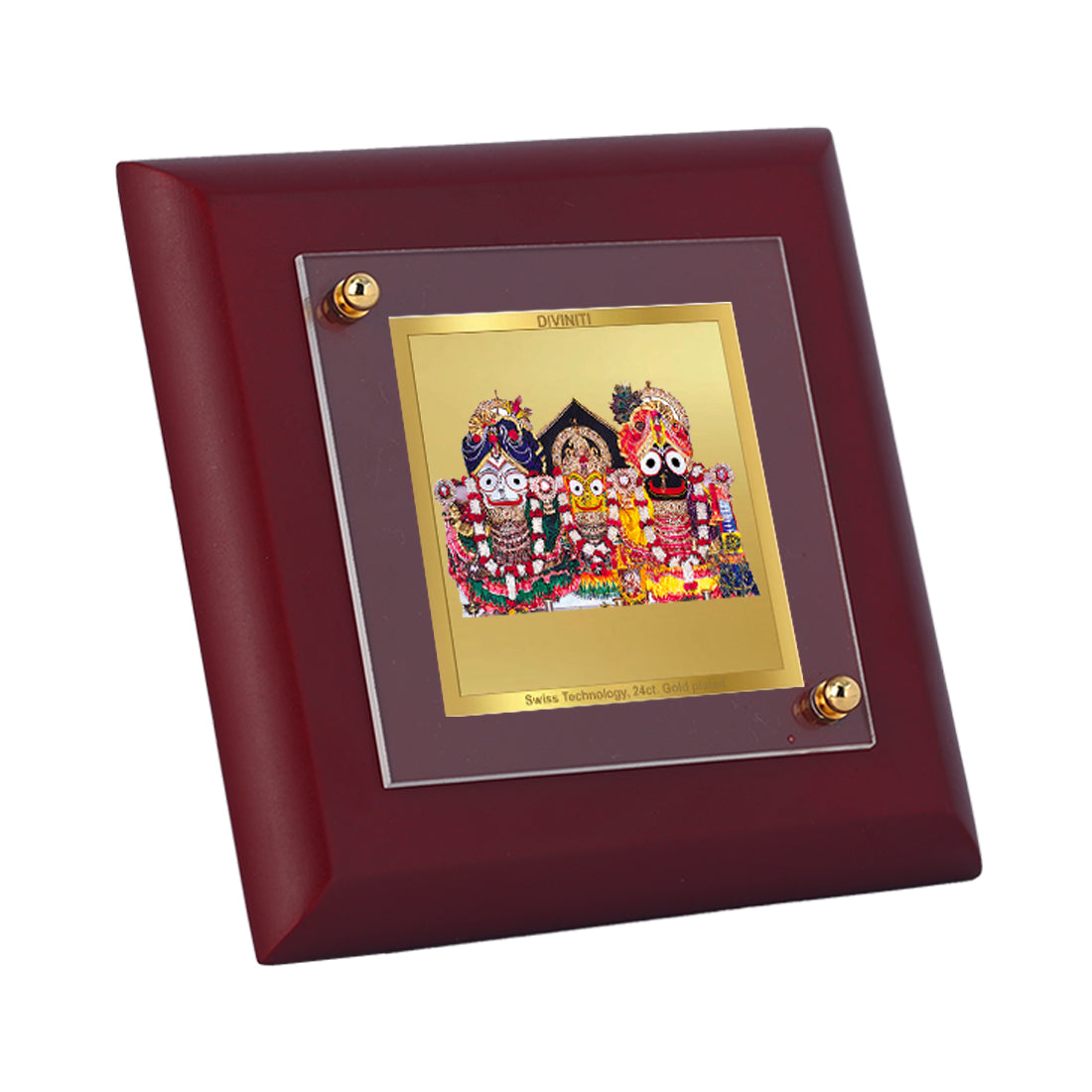 Diviniti 24K Gold Plated Lord Jagannath Balaram Subhadra Photo Frame for Home Decor, Table Tops, Puja Room, Gift | MDF Size 1A (9.9x9.9 CM)