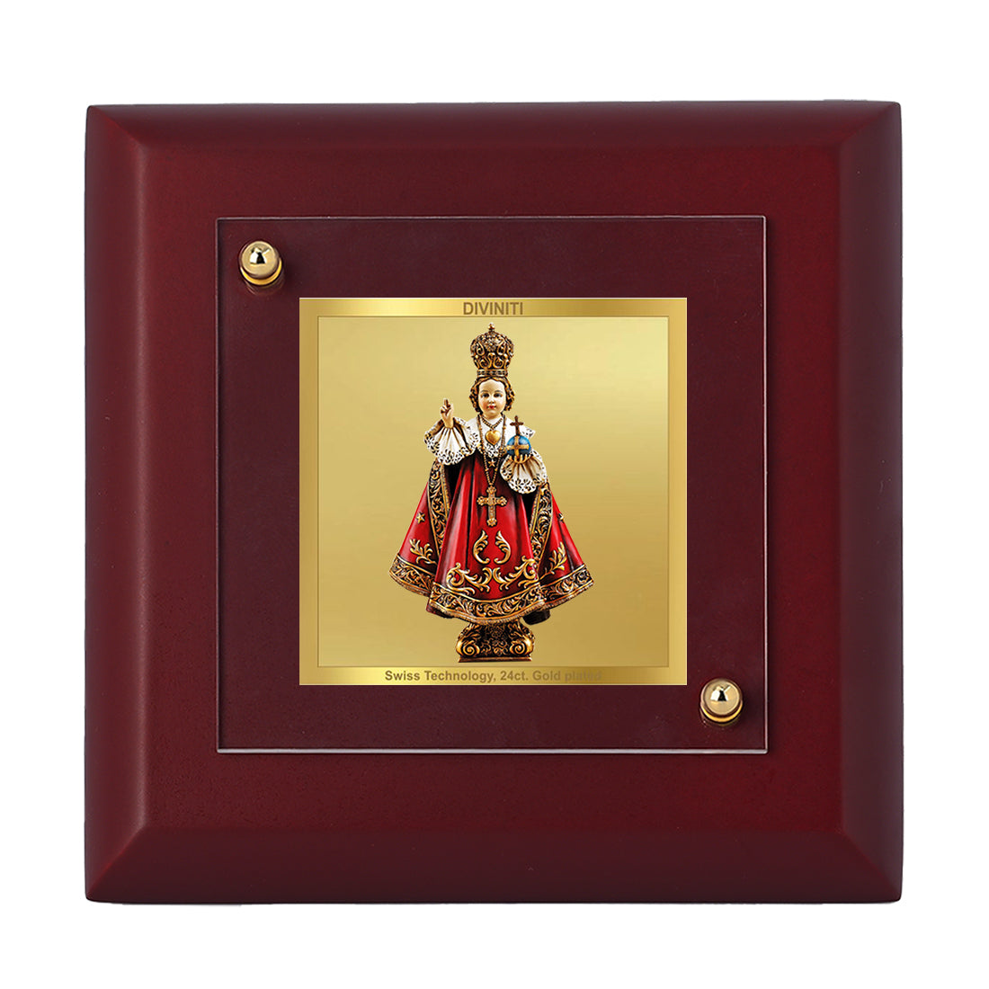 Diviniti 24K Gold Plated Infant Jesus Photo Frame Arms of Love for Home & Office Decor, Table Tops, Luxury Gift | MDF Size 1A (9.9x9.9 CM)