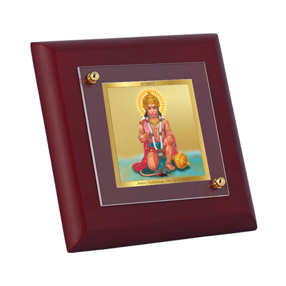 Diviniti 24K Gold Plated Lord Hanuman Photo Frame for Temple, Puja Room, Home Decor, Tabletop, Gift | MDF Size 1A (9.9x9.9 CM)