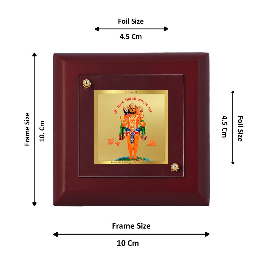 Diviniti 24K Gold Plated Lord Hanuman Photo Frame For Home Decor, Office, Tabletop, Worship, Gift | MDF Size 1A (9.9x9.9 CM)