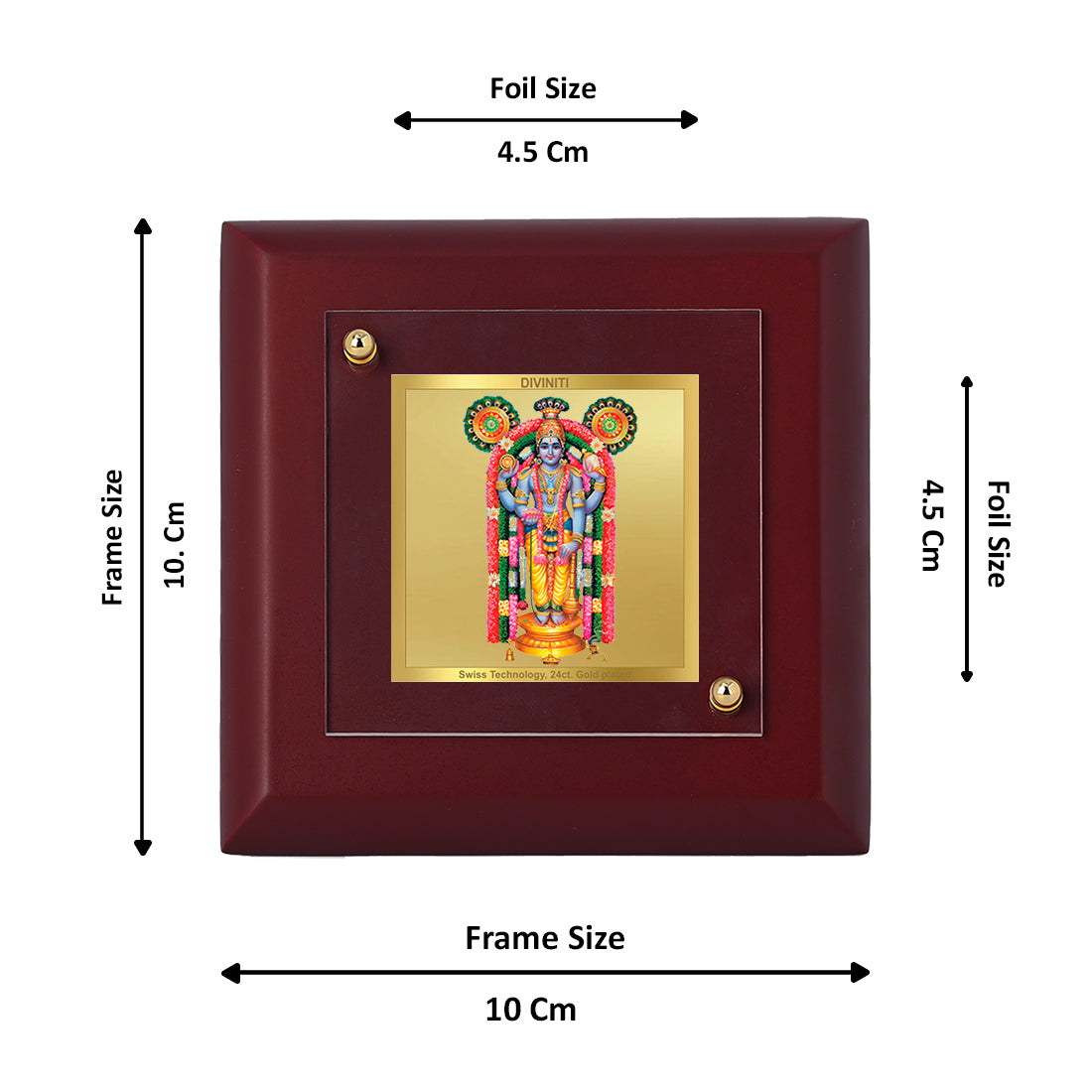 Diviniti 24K Gold Plated Guruvayurappan Photo Frame Prosperity, Protection for Temple, Puja Room, Home Decor, Tabletop, Luxury Gift | MDF Size 1A (9.9x9.9 CM)