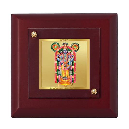 Diviniti 24K Gold Plated Guruvayurappan Photo Frame Prosperity, Protection for Temple, Puja Room, Home Decor, Tabletop, Luxury Gift | MDF Size 1A (9.9x9.9 CM)