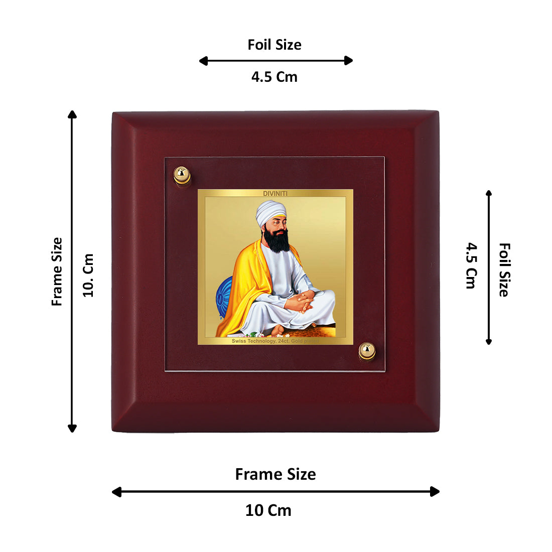 Diviniti 24K Gold Plated Guru Tegh Bahadur Ji Photo Frame Religious Freedom for Home Decor, Tabletop, Gift | MDF Size 1A (9.9x9.9 CM)