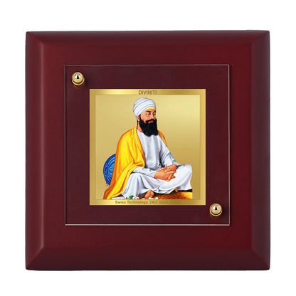 Diviniti 24K Gold Plated Guru Tegh Bahadur Ji Photo Frame Religious Freedom for Home Decor, Tabletop, Gift | MDF Size 1A (9.9x9.9 CM)