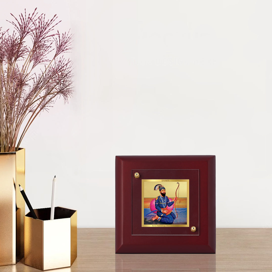 Diviniti 24K Gold Plated Guru Gobind Singh Photo Frame Protector of Dharma for Home & Office Decor, Tabletop, Prayer, Gift | MDF Size 1A (9.9x9.9 CM)