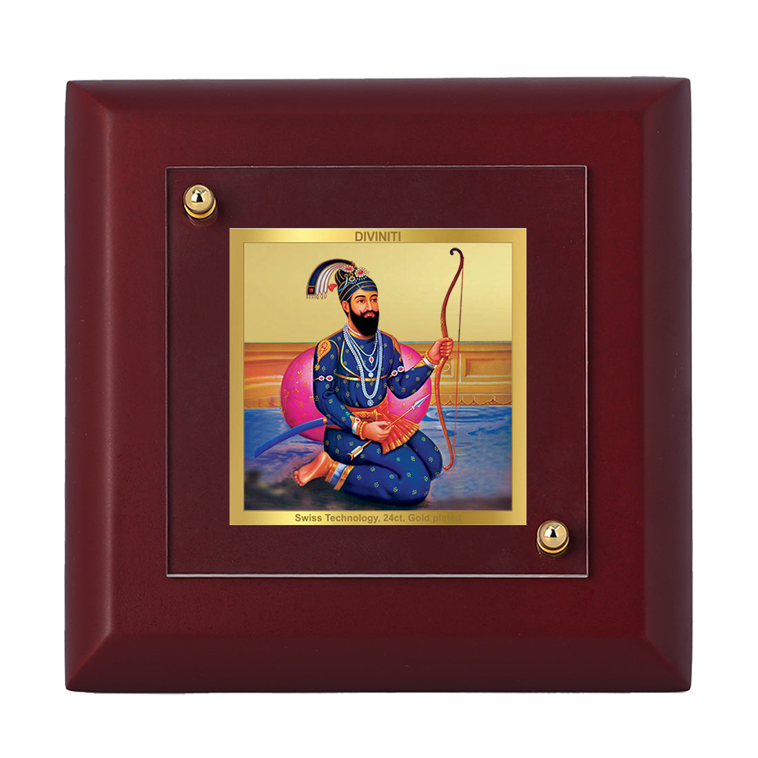 Diviniti 24K Gold Plated Guru Gobind Singh Photo Frame Protector of Dharma for Home & Office Decor, Tabletop, Prayer, Gift | MDF Size 1A (9.9x9.9 CM)