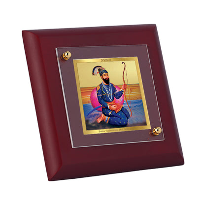 Diviniti 24K Gold Plated Guru Gobind Singh Photo Frame Protector of Dharma for Home & Office Decor, Tabletop, Prayer, Gift | MDF Size 1A (9.9x9.9 CM)