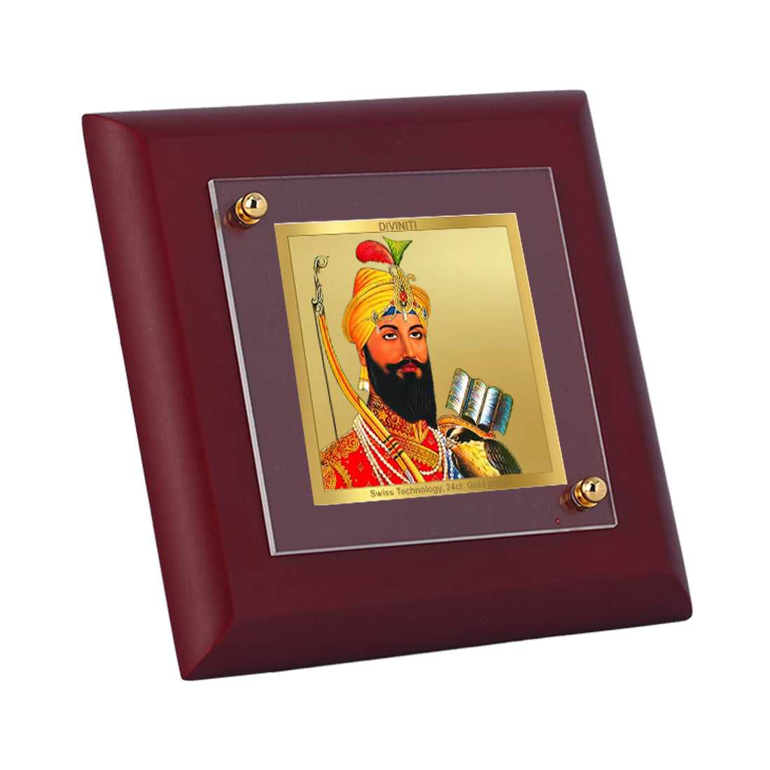 Diviniti 24K Gold Plated Guru Gobind Singh Photo Frame Justice, Equality for Home Decor Showpiece, Table & Gift | MDF Size 1A (9.9x9.9 CM)