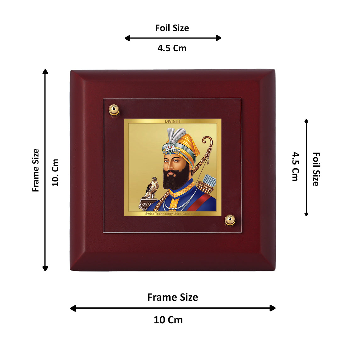 Diviniti 24K Gold Plated Guru Gobind Singh Photo Frame Lion of Punjab for Home Decor, Table Tops & Gift | MDF Size 1A (9.9x9.9 CM)