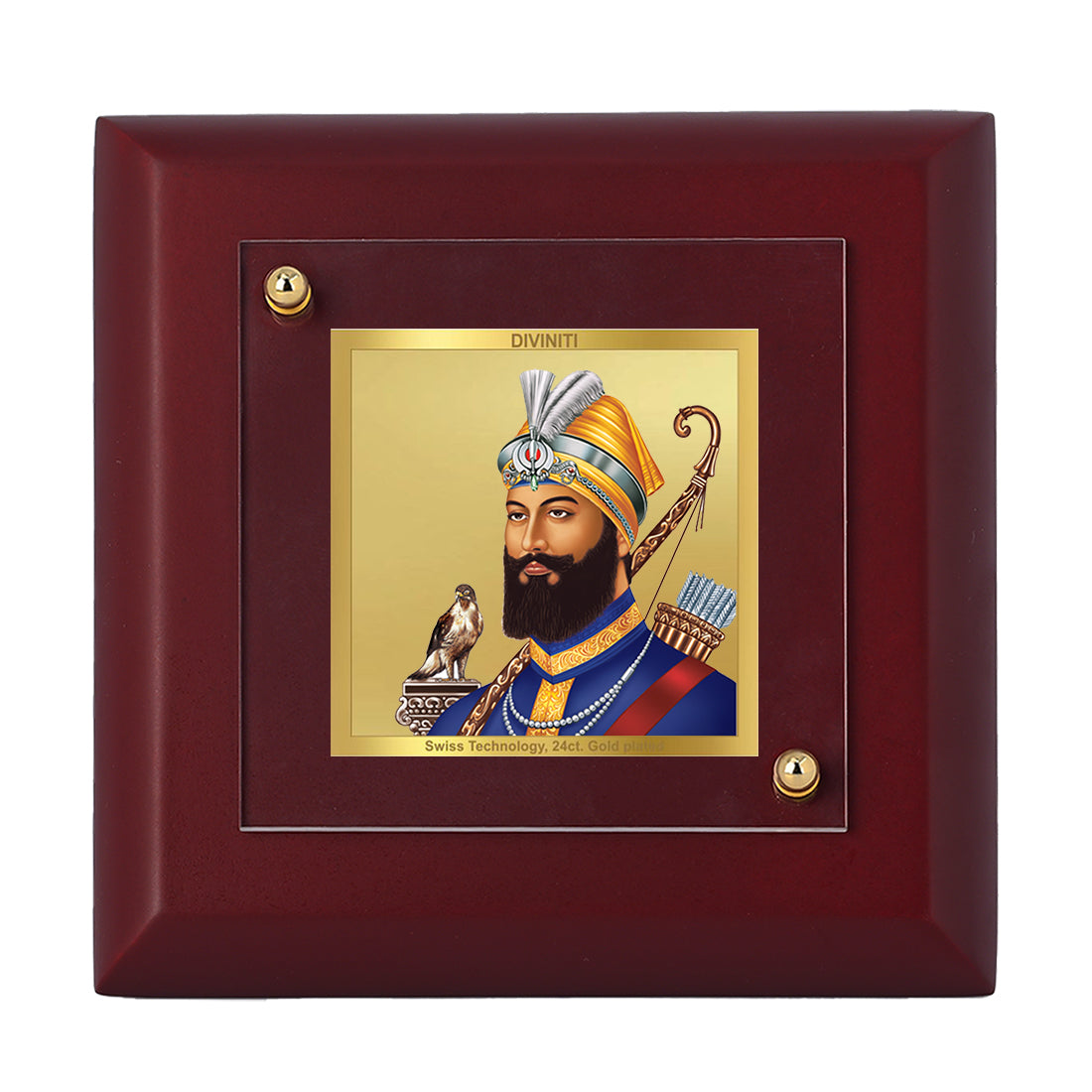 Diviniti 24K Gold Plated Guru Gobind Singh Photo Frame Lion of Punjab for Home Decor, Table Tops & Gift | MDF Size 1A (9.9x9.9 CM)