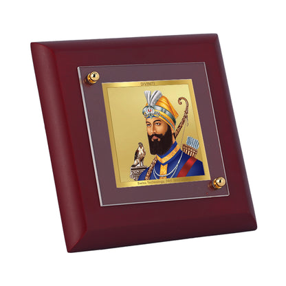 Diviniti 24K Gold Plated Guru Gobind Singh Photo Frame Lion of Punjab for Home Decor, Table Tops & Gift | MDF Size 1A (9.9x9.9 CM)