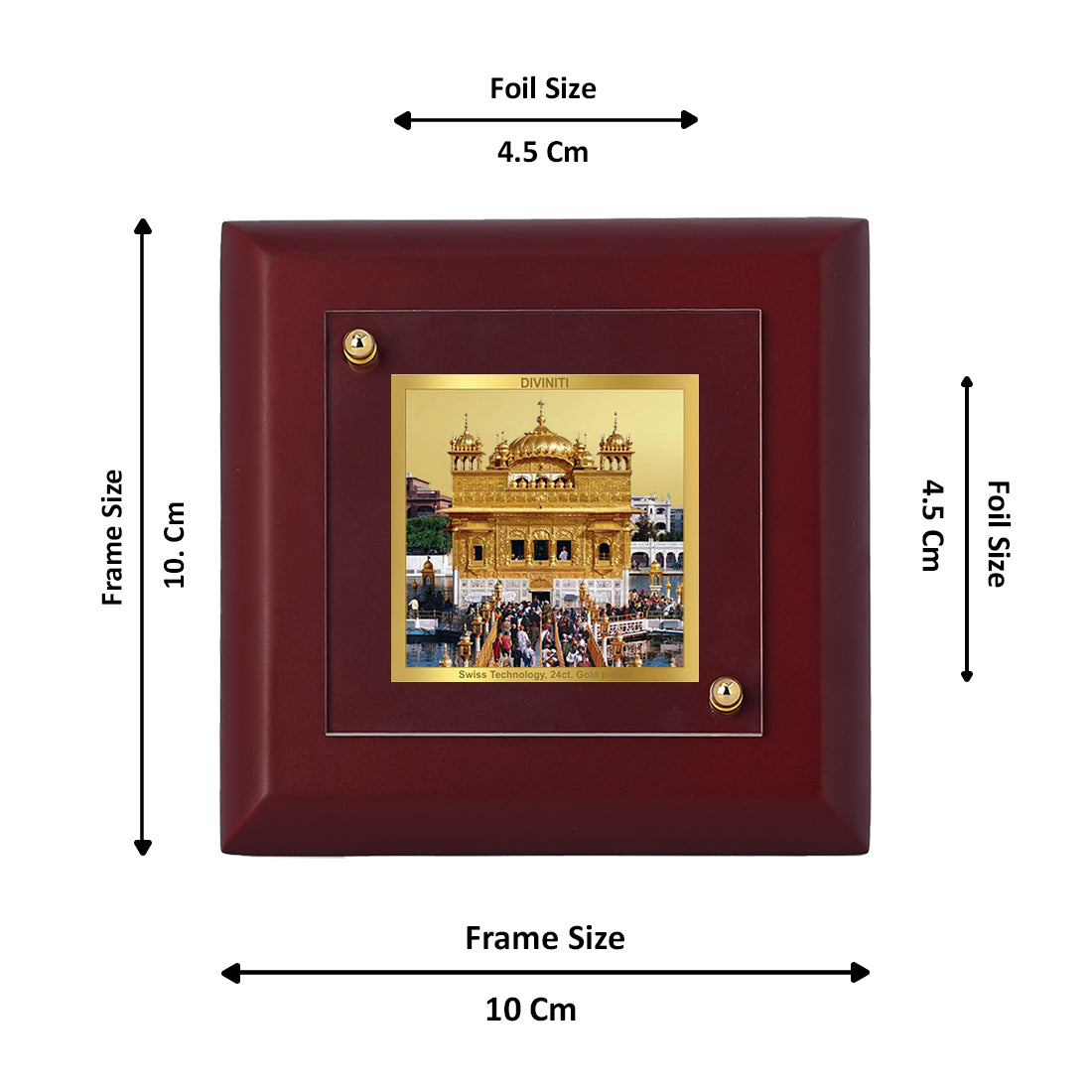 Diviniti 24K Gold Plated Golden Temple Photo Frame for Home Decor Showpiece, Office, Tabletop, Luxury Gift | MDF Size 1A (9.9x9.9 CM)