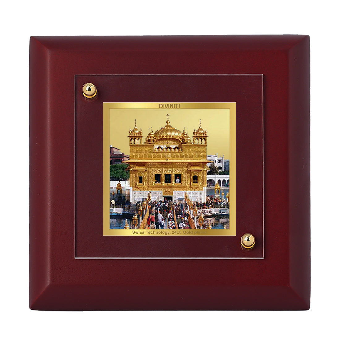 Diviniti 24K Gold Plated Golden Temple Photo Frame for Home Decor Showpiece, Office, Tabletop, Luxury Gift | MDF Size 1A (9.9x9.9 CM)