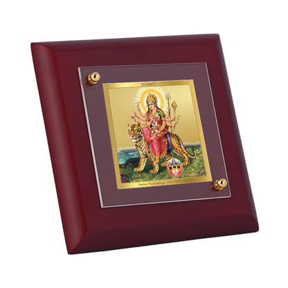 Diviniti 24K Gold Plated Goddess Durga Photo Frame Protector, Warrior for Home & Office Decor, Tabletop, Puja Room, Gift | MDF Size 1A (9.9x9.9 CM)