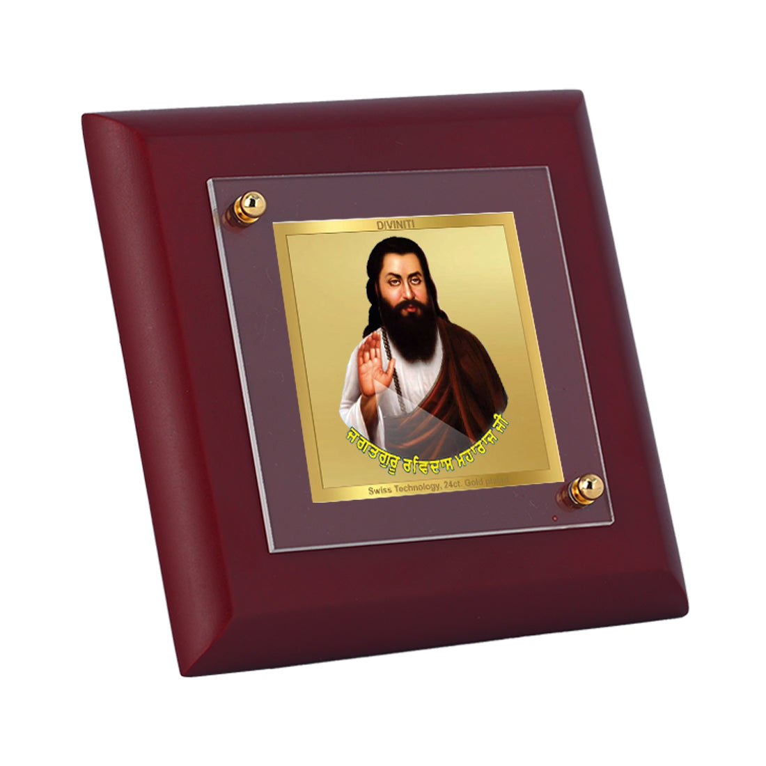 Diviniti 24K Gold Plated Baba Ravidas Photo Frame Equality & Justice for Home Decor Showpiece, Table Tops, Luxury Gift | MDF Size 1A (9.9x9.9 CM)