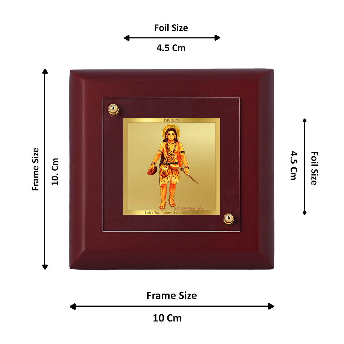 Diviniti 24K Gold Plated Baba Gorakhnath Photo Frame Self-Realization for Home Decor, Table Top, Puja, Gift | MDF Size 1A (9.9x9.9 CM)