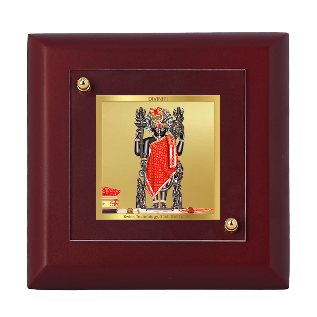 Diviniti 24K Gold Plated Dwarkadhish Photo Frame for Home Decor Showpiece, Tabletop, Puja Room, Luxury Gift | MDF Size 1A (9.9x9.9 CM)