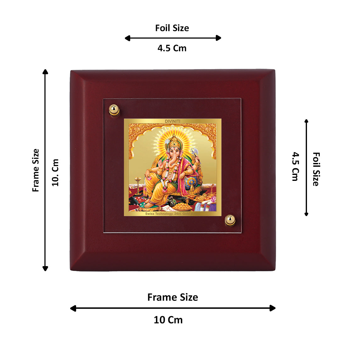 Diviniti 24K Gold Plated Four Hand Lord Ganesha Photo Frame for Mandir, Puja Room, Home & Office Decor, Tabletop, Gift | MDF Size 1A (9.9x9.9 CM)