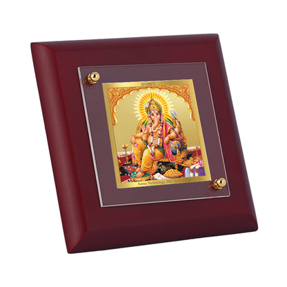 Diviniti 24K Gold Plated Four Hand Lord Ganesha Photo Frame for Mandir, Puja Room, Home & Office Decor, Tabletop, Gift | MDF Size 1A (9.9x9.9 CM)