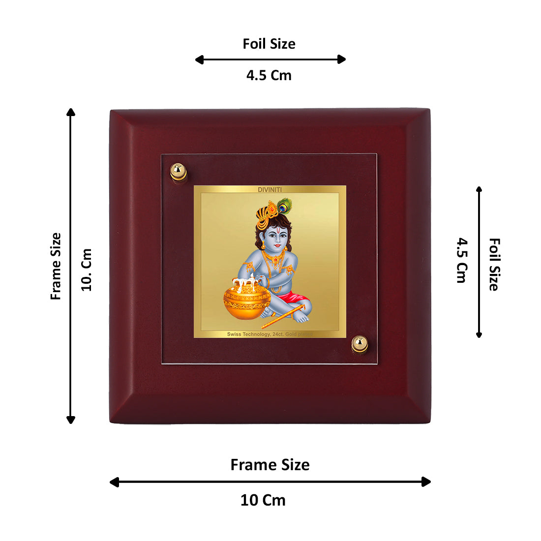 Diviniti 24K Gold Plated Lord of Devotion Bal Gopal Photo Frame for Home Decor Showpiece, Puja Room, Tabletop, Luxury Gift | MDF Size 1A (9.9x9.9 CM)