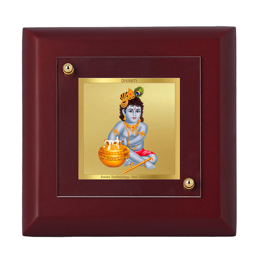 Diviniti 24K Gold Plated Lord of Devotion Bal Gopal Photo Frame for Home Decor Showpiece, Puja Room, Tabletop, Luxury Gift | MDF Size 1A (9.9x9.9 CM)