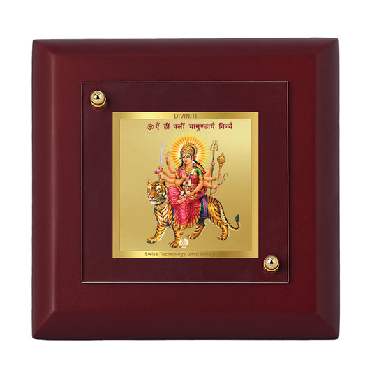 Diviniti 24K Gold Plated Goddess Durga Photo Frame for Home & Office Decor, Tabletop, Puja Room, Gift | MDF Size 1A (9.9x9.9 CM)