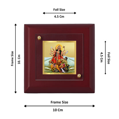 Diviniti 24K Gold Plated Durga Mata Photo Frame for Home Decor Showpiece, Office, Tabletop, Puja Room, Luxury Gift | MDF Size 1A (9.9x9.9 CM)