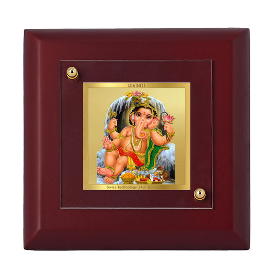 Diviniti 24K Gold Plated Bal Ganesha Photo Frame Strength, Blessings for Home & Office Decor, Tabletop, Workshop, Gift | MDF Size 1A (9.9x9.9 CM)