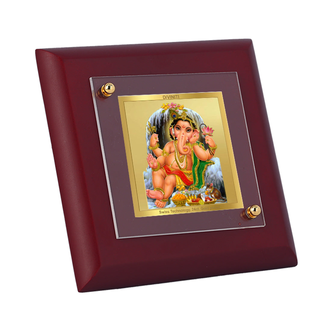 Diviniti 24K Gold Plated Bal Ganesha Photo Frame Strength, Blessings for Home & Office Decor, Tabletop, Workshop, Gift | MDF Size 1A (9.9x9.9 CM)