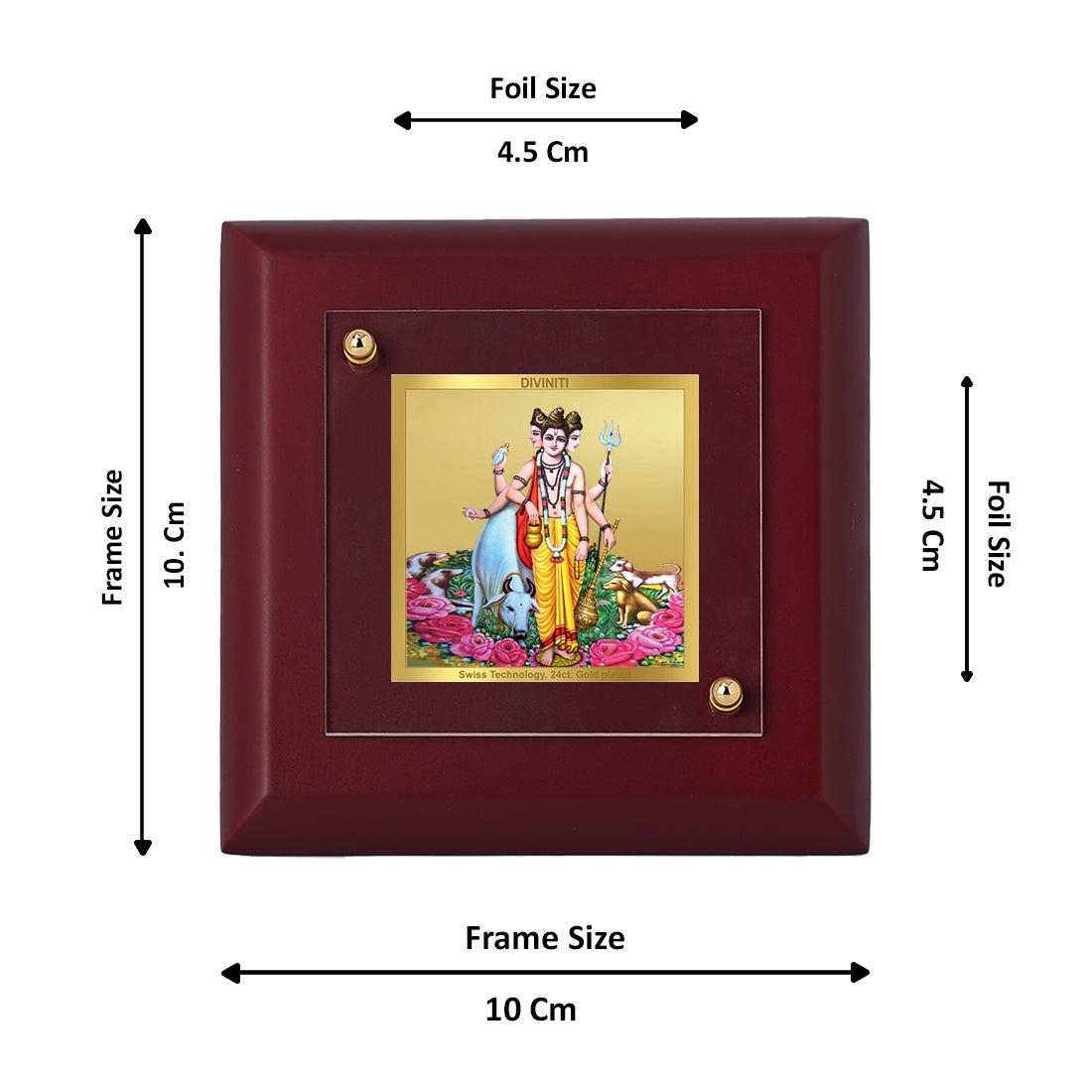 Diviniti 24K Gold Plated Lord Dattatreya Photo Frame for Home Decor Showpiece, Tabletop, Puja Room, Festival Gift | MDF Size 1A (9.9x9.9 CM)